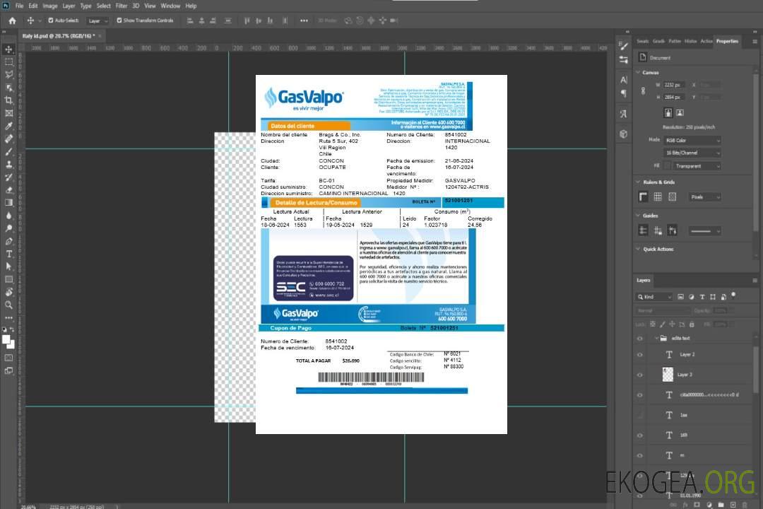 Modèle de facture de services publics pour les entreprises Chili GasValpo entièrement modifiable aux formats Word et PDF1 template